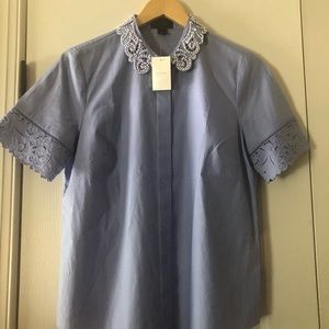 J Crew Collection Bead Collar and Lace Short Sleeve Top Size 8
